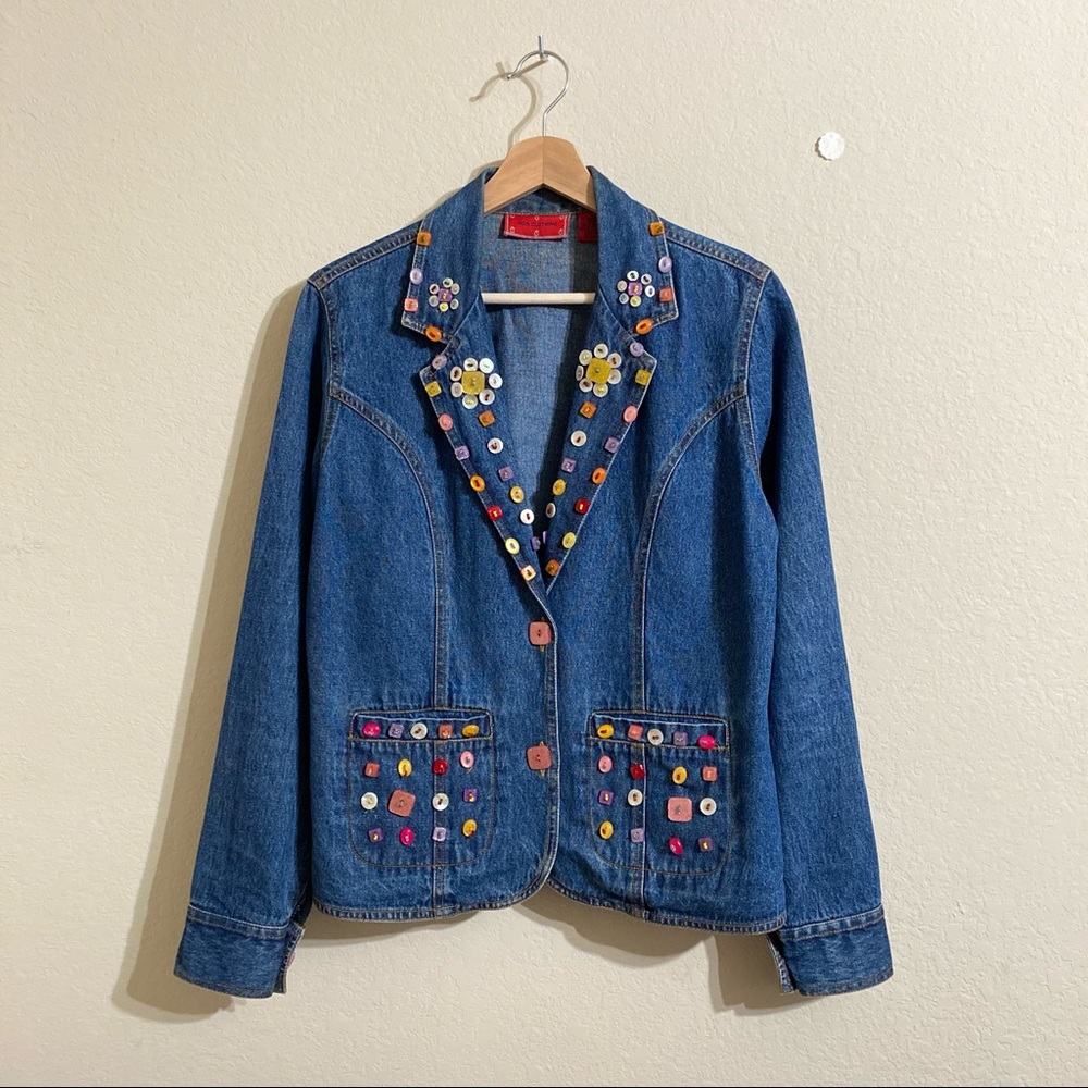 VTG - 90s Whimsical Colorful Button Denim Blazer